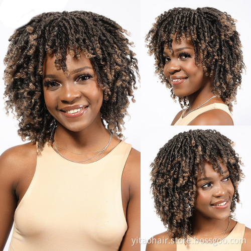 Wholesale Dreadlock Wig Short Braid Wigs Synthetic Afro Curly  Ombre color 1b/30 Wig  Braided Crochet Twist Hair For Black Women
